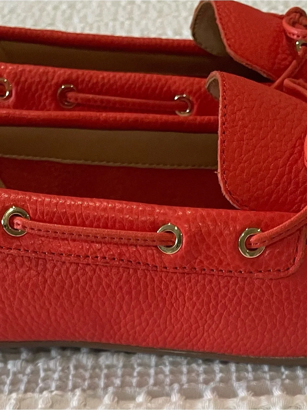 Talbots Coral Red Pebbled Leather Loafers with Bow